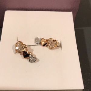 Michael Hill 10kt yellow & white gold w/ diamonds three hearts earrings